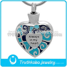 Toujours Dans Mon Coeur Urne En Acier Inoxydable De Haute Qualité Souvenir Bleu Émail Pet Cendres Pendentif Argent Crémation Collier En Gros